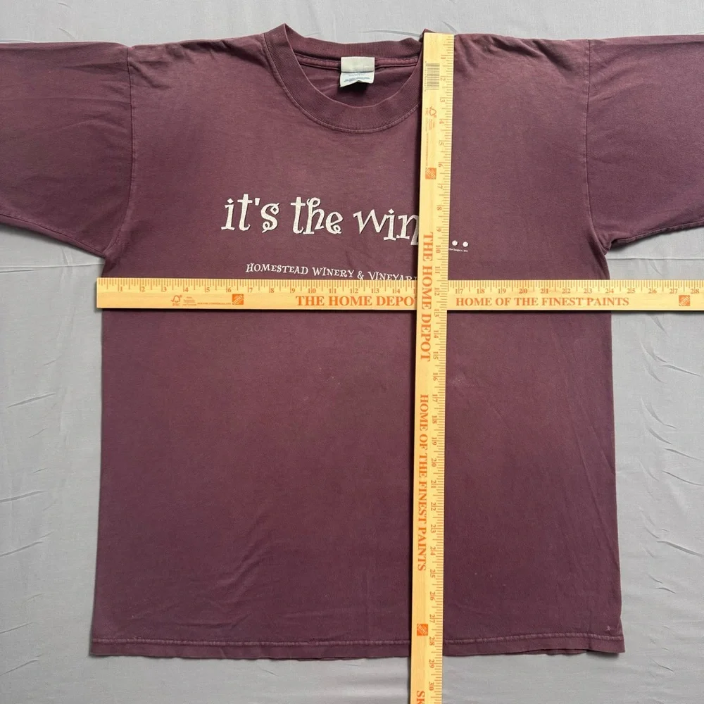 Optima Purple Wine Graphic Print Men's T-Shirt L Heavy P.F.D. Crew Neck